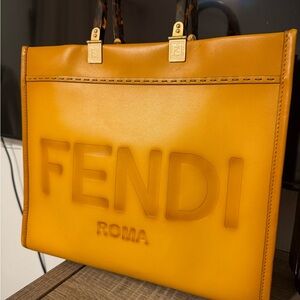 Fendi Mustard Leather Embossed Tote